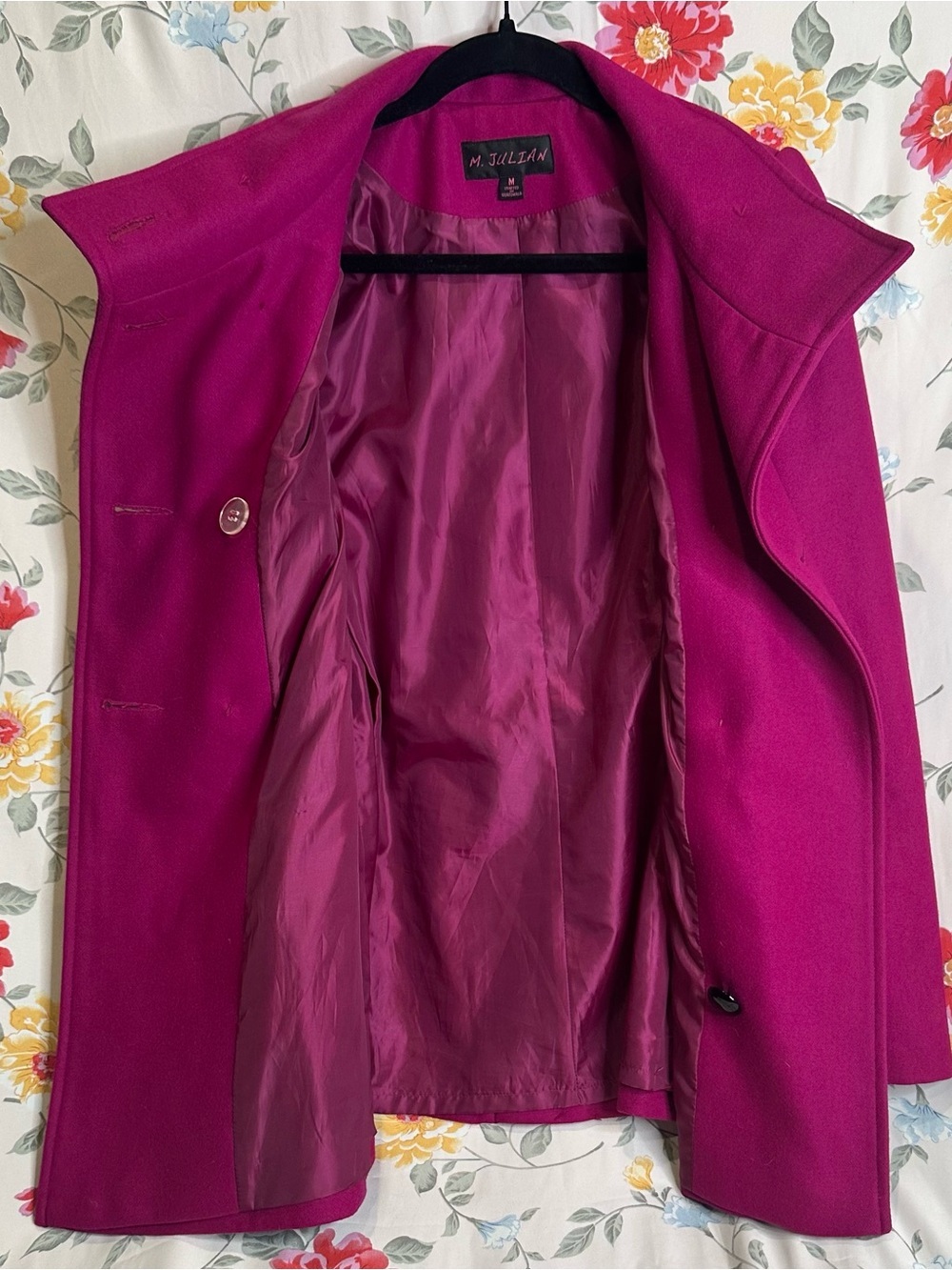 M. JULIAN WOMENS DOUBLE-BREASTED FUSCHIA WOOL COAT SIZE M - Picture 8 of 8